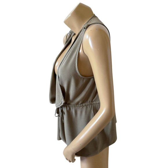 UMGEE Womens Size Small Sleeveless Olive Green Open Tie Front Draped Shirt Top - Picture 2 of 8